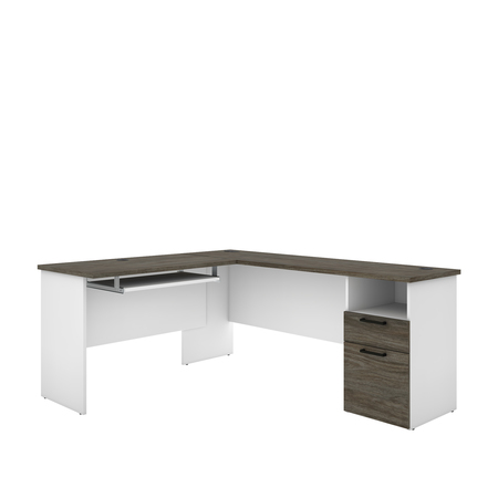 Bestar Norma L-Shaped Desk, Walnut Grey & White 181420-000035